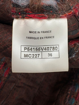 Chanel 16P Mohair Red & Blue Tweed Gilet Jacket With Bronze Button Detail Size FR 36 (UK 8)