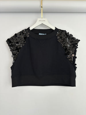 Prada Black Cotton Shorts and Crop Top Set With Sequin Embellishment Detail Size Small (UK 8)