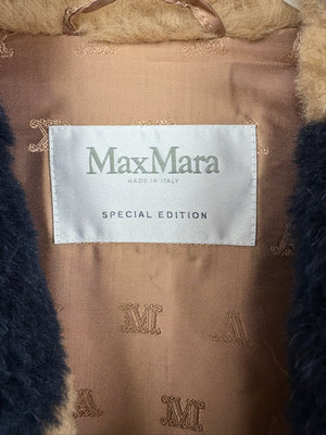 Max Mara Brown & Navy Francis Teddy Wool Gilet Coat Size IT XS (UK 6)