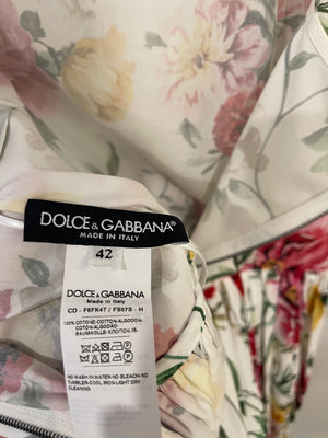 Dolce & Gabbana White Cotton Floral Printed Midi Sleeveless Dress Size IT 42 (UK 10)