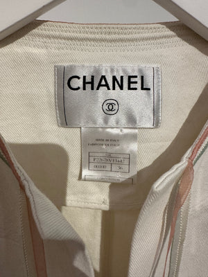 Chanel 04/C White Round Neck Jacket with Pastel Trim Detail FR 36 (UK 8)