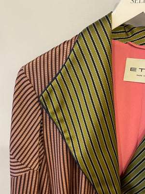 Etro Pink and Green Striped Silk Coat with Belt FR 38 (UK 10)