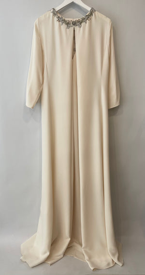 *HOT* Oscar De La Renta Cream Mid Sleeve Silk Maxi Gown Dress with Embellishment Details Size M (UK 10)