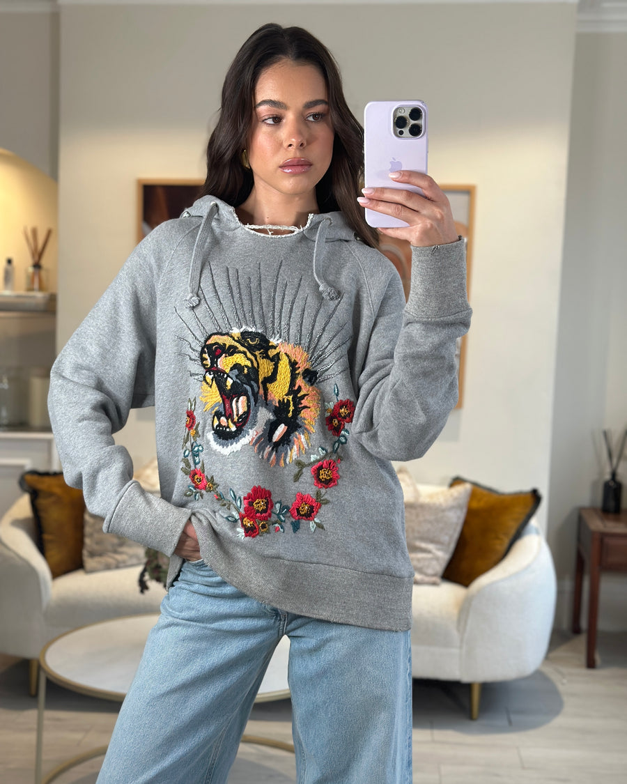 Gucci Grey 'Blind For Love' Hoodie With Embroidery and Distressed Details Size S (UK 8)