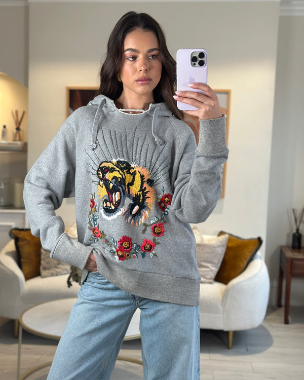 Gucci Grey 'Blind For Love' Hoodie With Embroidery and Distressed Details Size S (UK 8)