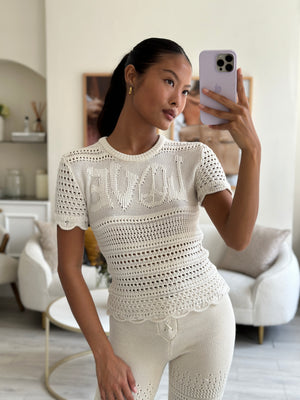 Amiri White Crochet Short-Sleeve Top FR 36 (UK 8)