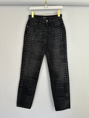 *HOT* Chanel 24A Printed Black Straight Leg Jeans with Camelia Embellished Button Detail Size FR 34 (UK 6) RRP £1850