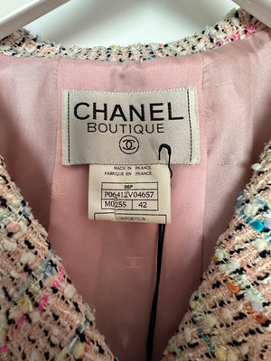 Chanel 96P Pink and Multicolour Tweed Jacket and Skirt Set Silk Two-Piece Top and Skirt Set Size FR 42 (UK 14)