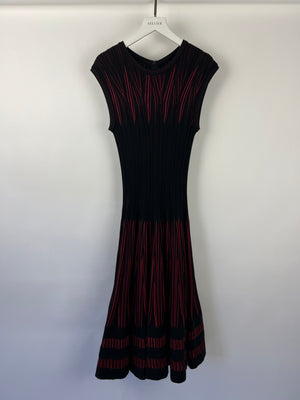 Alaia Black and Red Stripe Knit Sleeveless A-Line Midi Dress with Round Neckline Size IT 40 (UK 8)