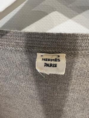 Hermès Grey Cashmere Sleeveless Top and Cardigan Set with Brown H Leather Belt Detail Size FR 40 (UK 12)