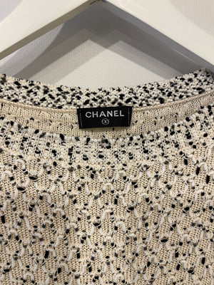 Chanel Beige, White and Black Sleeveless Tweed Top Size FR 38 (UK 10)