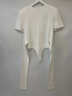 Magda Butrym White Long-Sleeve Bodysuit with Belt Detail Size FR 36 (UK 8)