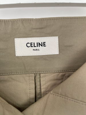 Celine Camel Cotton A Line Midi Skirt with Gold Buttoned Central Fastening Size FR 36 (UK 8)