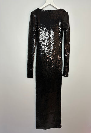 16Arlington Black Solaria Sequin Stretch Tulle Maxi Dress Size FR 34 (UK 6)