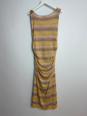 Missoni Yellow & Beige Knit Sleeveless Maxi Dress With Ruched Side Detail Size IT 46 (UK 14)