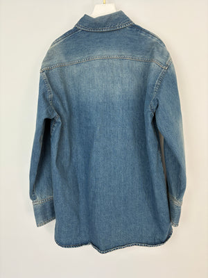 Victoria Beckham Blue Denim Long Sleeve Shirt with Pocket and Tortoise Shell Buttons Size UK 8