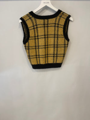 Alessandra Rich Yellow Mustard and Black Checked Mohair Cropped Top Size IT 40 (UK 8)