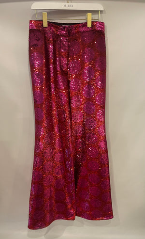 Halpern Pink Graphic Sequin Flare Trousers Size FR 40 (UK 12)