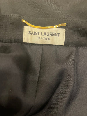 Saint Laurent Black Wool Mini Skirt with Leather Pocket Details Size FR 36 (UK 8)