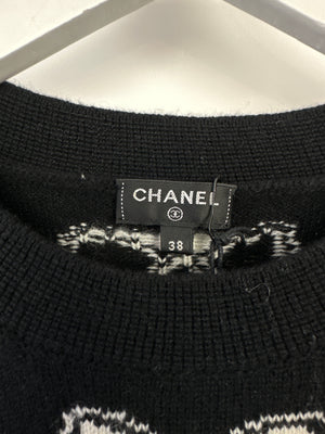 Chanel 16/A Black Camellia and Bow Long Sleeve Jumper with Pocket Detail Size FR 38 (UK 10)