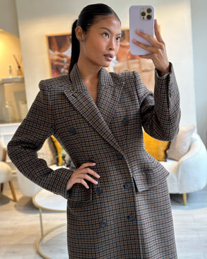 Balenciaga Brown Hourglass Structured Houndstooth Wool Coat FR 36 (UK 8)