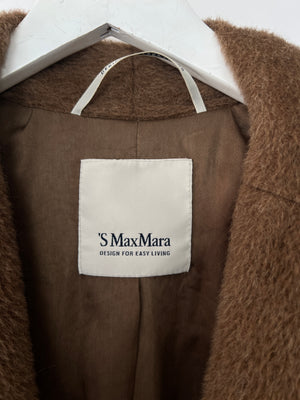 'S Max Mara Brown Double-Breasted Fluffy Coat with Horn Buttons Detail Size IT 36 (UK 4)