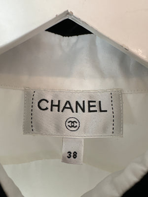 Chanel White Button Down Shirt with Velvet Collar and Silver Button Details Size FR 38 (UK 10)