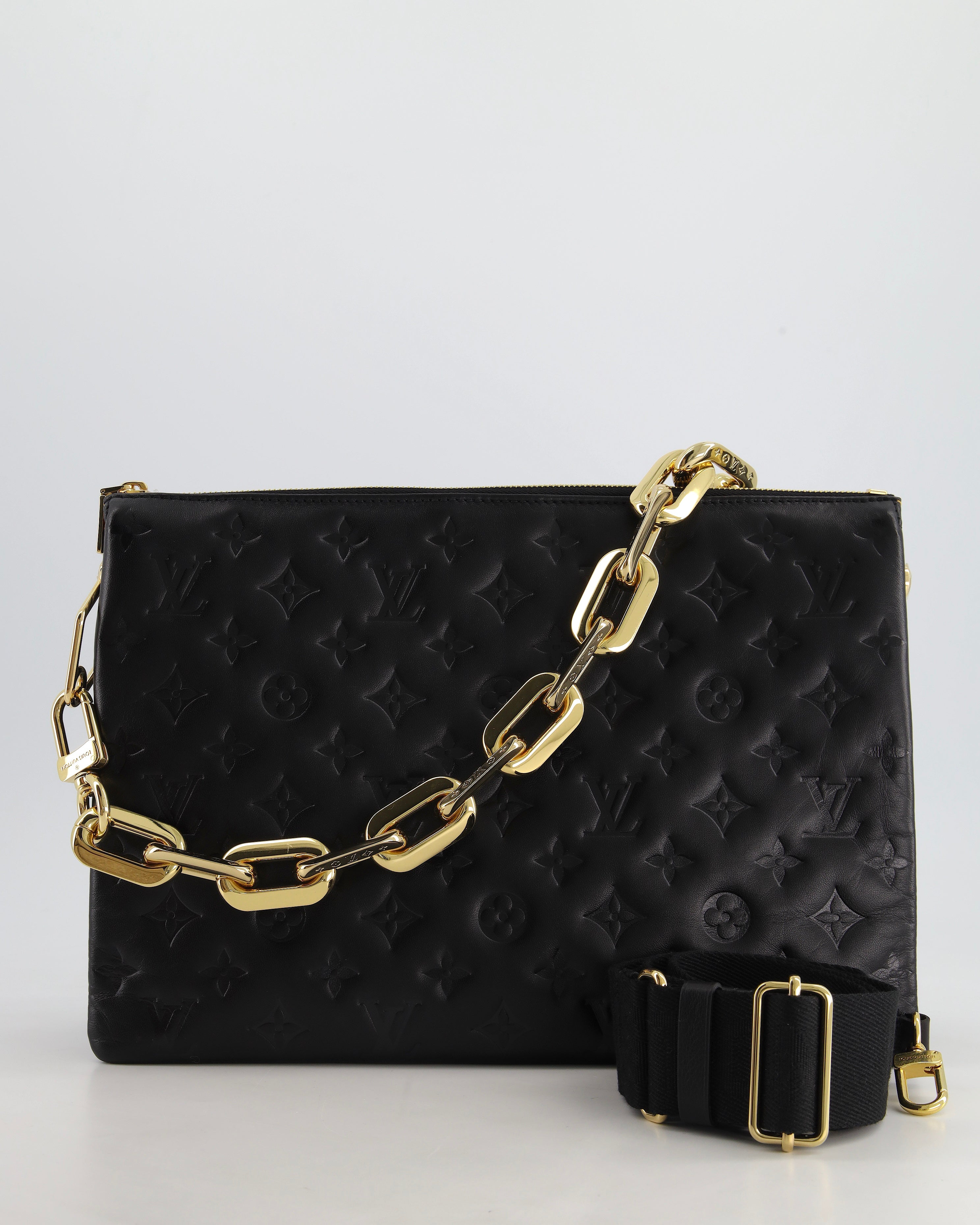 Black louis vuitton purse with gold chain sale