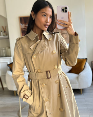 Burberry Camel The Kensington Trench Coat with Belt Detail Size UK 8