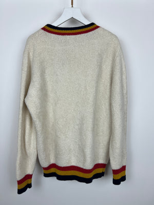 The Elder Statesman Ivory Cashmere Round Neck Jumper with Stripe Detail Size M (UK 10)