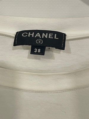 Chanel White Short Sleeve Top with Inscription Detail Size FR 38 (UK 10)