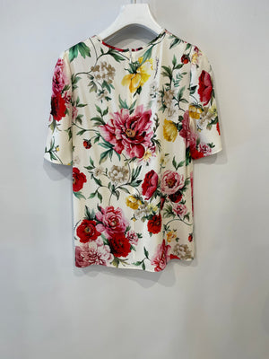 Dolce & Gabbana White and Multicolour Floral Silk Short-Sleeve Top Size IT 42 (UK 10) RRP £675