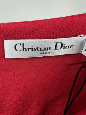 Christian Dior Red Sweetheart Neckline Long Sleeve Skater Dress with Belt  Detail FR 34 (UK 6)