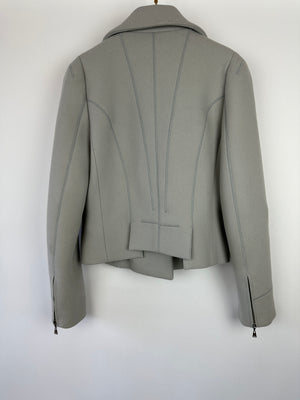 Louis Vuitton Blue Grey Long Sleeve Biker Jacket with Silver Zips Detail Size FR 40 (UK 12)