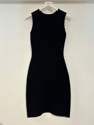 Alaïa Black Round Neck Skater Dress with Scalloped Detail Size FR XS (UK 6)