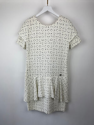 Chanel White & Black Tweed Mini Dress With Frill Detail Skirt Size FR 38 (UK 10)