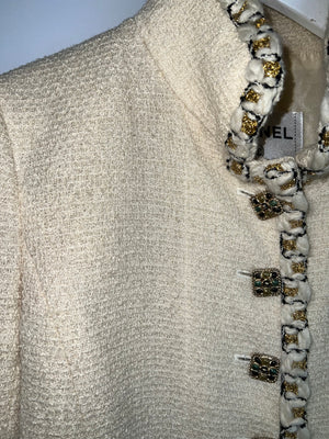 Chanel 12C Cream Tweed Jacket with Gold CC Button Details Size FR 38 (UK 10)