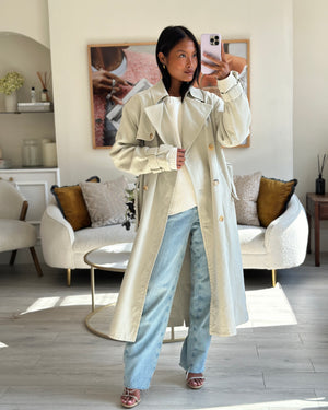 The Row Dove Grey Trench Coat with Tortoise Shell Buttons and Belt Size XS (UK 6)