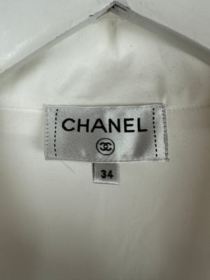 *HOT* Chanel Resort 2023 White Shirt Playsuit with Checked Pink Detachable Shorts & Long Train Detail Size FR 34 (UK 6)