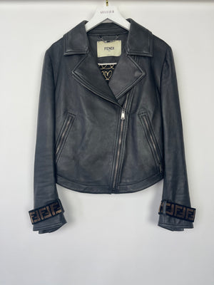 Fendi Black Lambskin Leather Jacket with Printed Lining Detail Size IT 38 (UK 6)