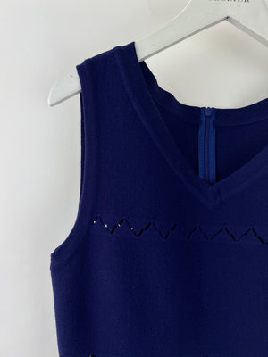 Alaïa Navy Sleeveless Knit A-Line Dress with V-Neckline and Zig-Zag Detail Size FR 42 (UK 14)