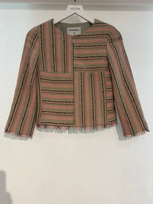 Chanel 00/C Vintage Pink, Green Beige Round Neck Long Sleeve Striped Jacket FR 34 (UK 6)