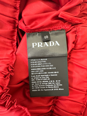 Prada Red Nylon High-Waist Shorts with Leather Plaque Detail Size IT 40 (UK 8)