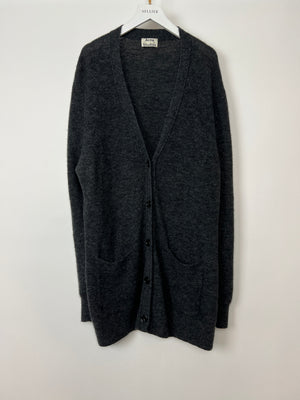 Acne Studios Grey Long Sleeve Fine Knit Button Down Cardigan with Pockets Size M (UK 10)