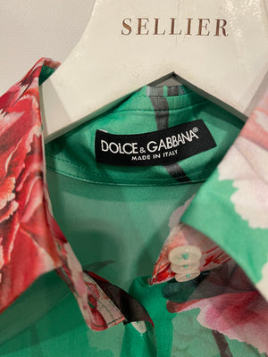 Dolce & Gabbana Green and Pink Floral Long Sleeve Silk Shirt IT 40 (UK 8)