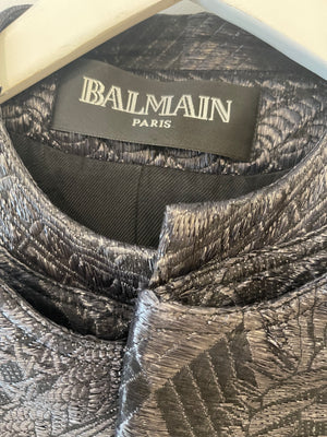 Balmain Black Metallic Textured Jacket with Silver Buttons Size FR 38 (UK 10)