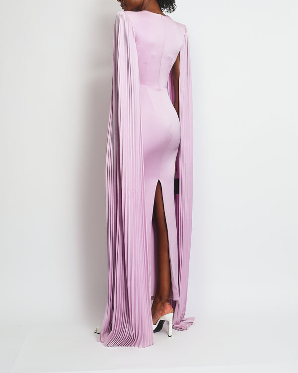 Alex Perry Lilac Round Neck Maxi Dress with Pleated Arm Detail FR 34 (UK 6)