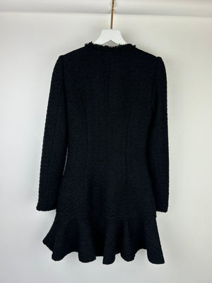 Self-Portrait Black Tweed Mini Long Sleeve Dress With Double Breasted Buttons Size (UK 6)