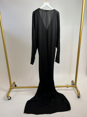 Saint Laurent Black Maxi Gown with Rose - Appliqué Detail FR 38 (UK 10)