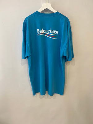 Balenciaga Blue Oversized T-Shirt with Logo Details Size XXS (UK 4) RRP £550